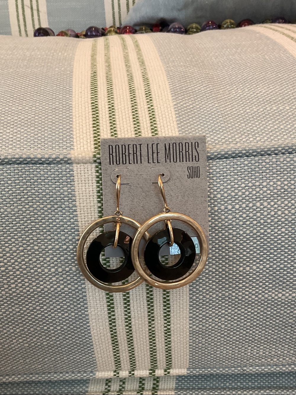 Robert Lee Morris Gold and Black Double Hoop Drop Earrings